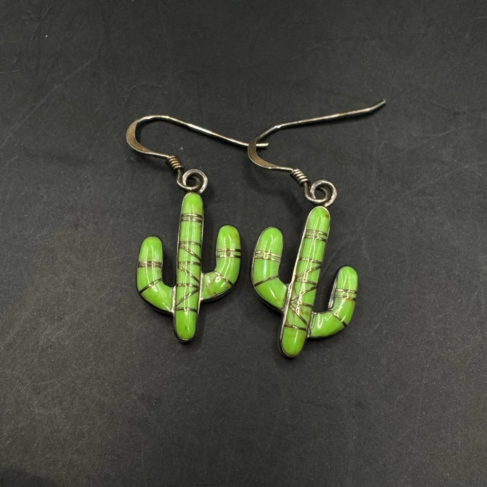 Vintage Sterling Silver Green Cactus Earrings